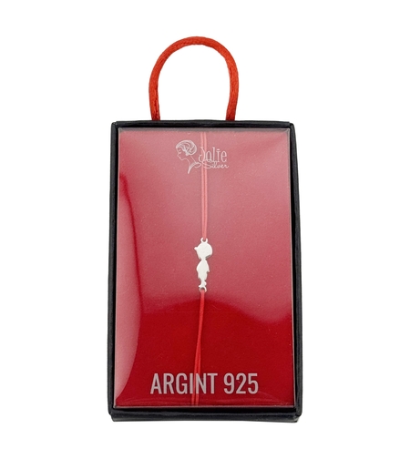 Bratara Argint 925 pentru Dama, Jolie, Model Baietel, Martisor Bratara de 1 Martie, Pandativ Argintiu cu Snur Rosu