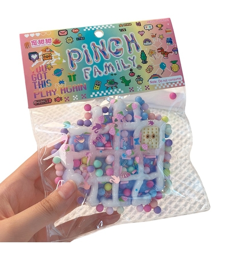 Jucarie Antistres Squishy, Flippy, cu Revenire Lenta, Squeeze Pinch Family, Model Waffle, 6x6 cm, 99g, Ambalaj Transparent, Multicolor
