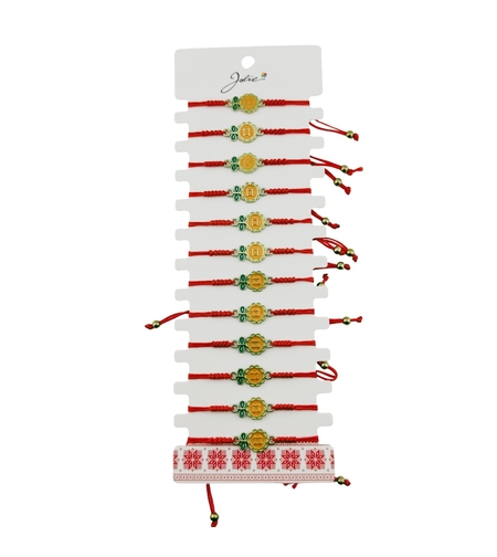 Martisor Bratara pentru Dama si Copii, Jolie, Model Floare cu Nasturel, Set 12 bucati, Pandantiv Emailat, Snur Reglabil, Portocaliu/Verde