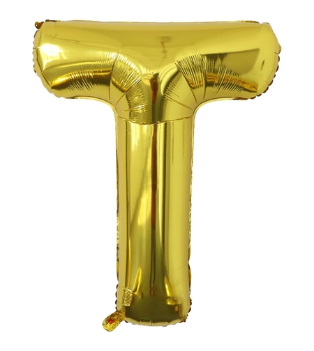Balon Folie Metalizata Litera T, Flippy, 80 cm, Umflati cu Heliu sau Aer, Ambalaj Individual, Pai inclus, Auriu