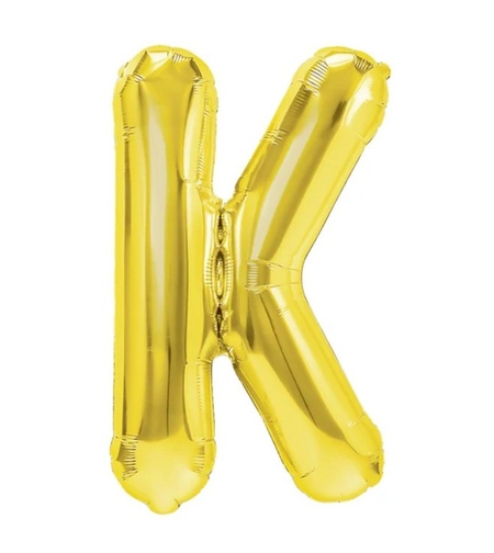Balon Folie Metalizata Litera K, Flippy, 40 cm, Umflati cu Heliu sau Aer, Ambalaj Individual, Pai inclus, Auriu