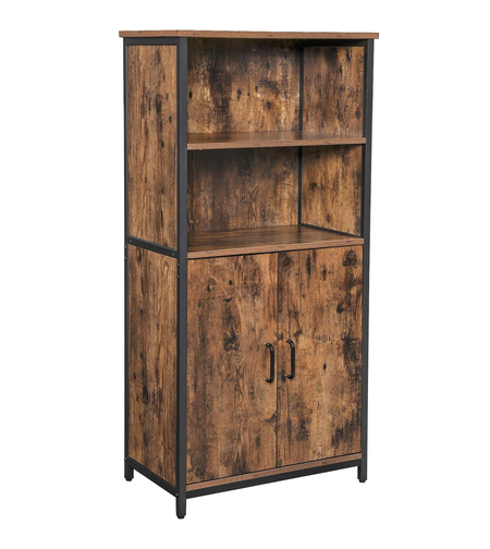 VASAGLE Comoda cu rafturi tip bufet, utilizare multifunctionala, stil industrial, 35x60x125cm, maro rustic