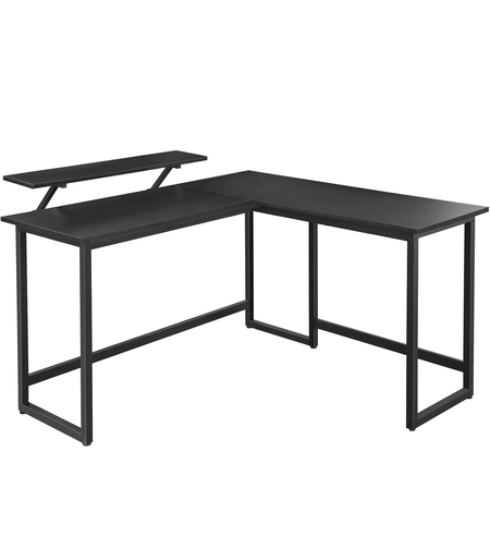 VASAGLE Birou in forma de L cu suport pentru monitor, cadru metalic, 140x130x76cm, negru