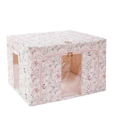 Cutie Depozitare, Flippy, 66L, din Material Textil, 50 x 40 x 33 cm, pentru Haine si Lenjerii, Model Fluturasi, Bej