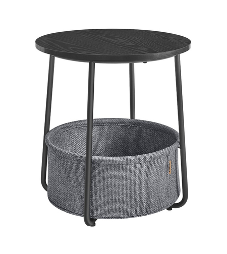 VASAGLE Masuta de cafea rotunda cu cos de stofa, stil modern, 45x50cm, negru-gri