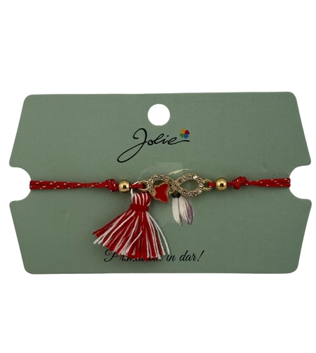 Martisor Bratara Ciucure, Jolie, Snur Rosu Reglabil, cu Pandantiv, Model Infinit Fluturas