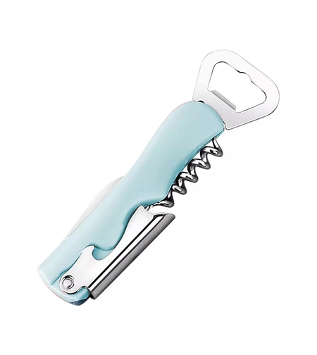 Tirbuson de Sticle 4 in 1, Flippy, Desfacator de Sticle Multifunctional, din Inox cu Maner Anti Alunecare, 13.5 x 4 cm Verde