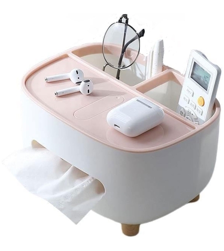 Suport pentru Servetele, Flippy, Cutie Multifunctionala, Design Minimalist, ABS, cu Suport pentru Obiectele Personale, pentru Birou, 21x12x12 cm, Roz