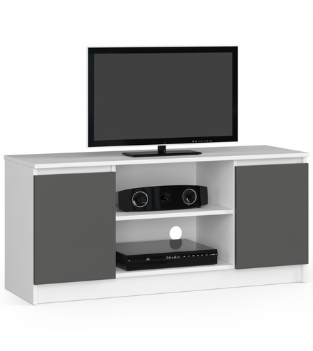 Comoda TV cu 2 usi si o polita, PAL laminat 16 mm, 120x40x55 cm, alb si gri