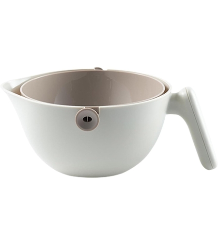 Bol cu Doua Straturi, Flippy, pentru Fructe, Legume, cu Cos de Scurgere a Apei, 2L, din ABS+PP, 29.9 x 22.5 x 11.8 cm, Alb - Gri
