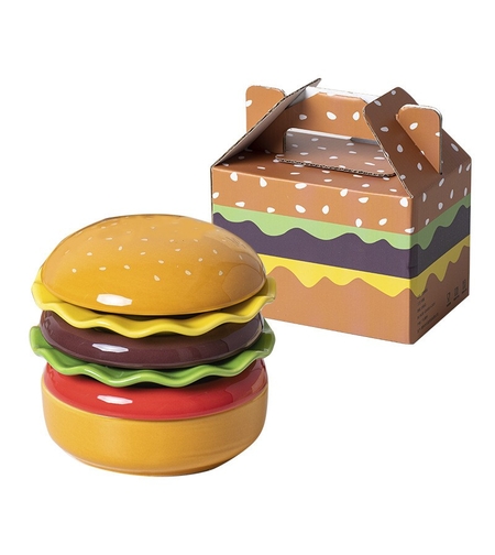 Set Farfurii Ceramice sub Forma de Burger, din Ceramica, pentru Sosuri si Gustari, Mini Farfurii Stivuibile, Multicolor
