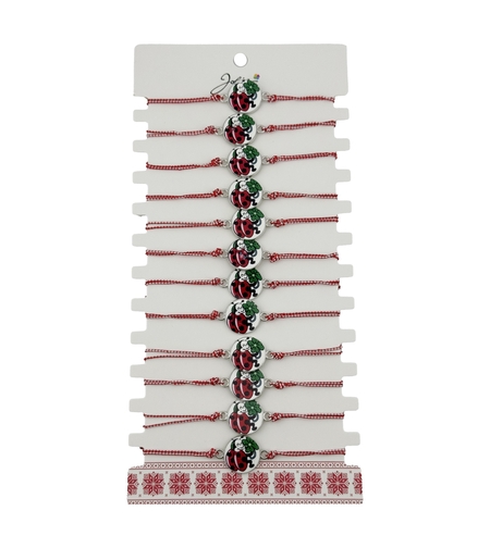 Bratara Martisor pentru Dama, Jolie, Model Buburuza cu Trifoi, Set 12 bucati, Pandativ Alb cu Print Traditional, Snur Ajustabil Impletit, Alb/Rosu