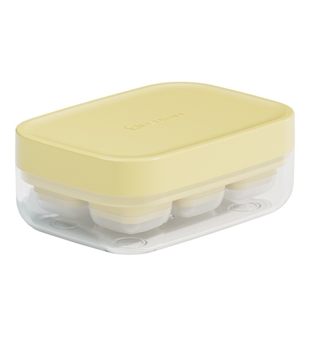 Forma pentru gheata cu presa Flippy, din silicon alimentar, 6 cuburi, caserola pentru depozitare, usor de folosit si curatat, 10.5 x 7.5 x 4.1 cm, galben