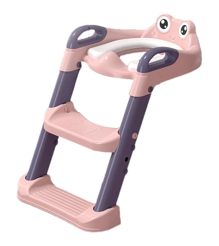 Reductor si Scaunel Inaltator WC, Flippy, pentru Copii 1 - 7 Ani, 2 Trepte Reglabile, Pliabil, Colac Moale, cu Spatar si Manere, Inaltime 54/58 cm x 39.5 x 35 cm, din Plastic+PVC, Roz/Mov