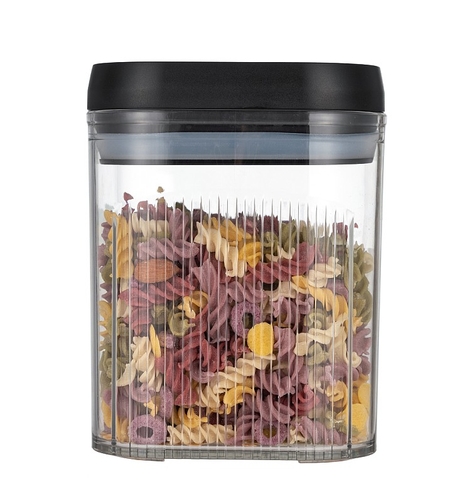 Cutie de Depozitare Alimente, Flippy, tip Container, 1.3L, Recipiente pentru Cereale in Bucatarie, Transparente cu Capac Negru