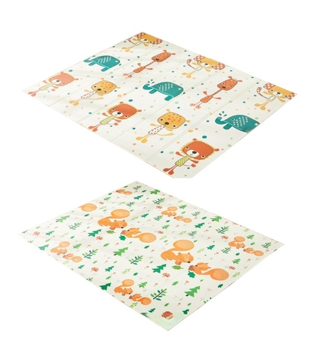 Covoras de Joaca pentru Copii Termic cu 2 Fete, Flippy, Model Veverite si Elefanti, cu Spuma, Impermeabil, Antiderapant, 200cm x 180cm x 1cm