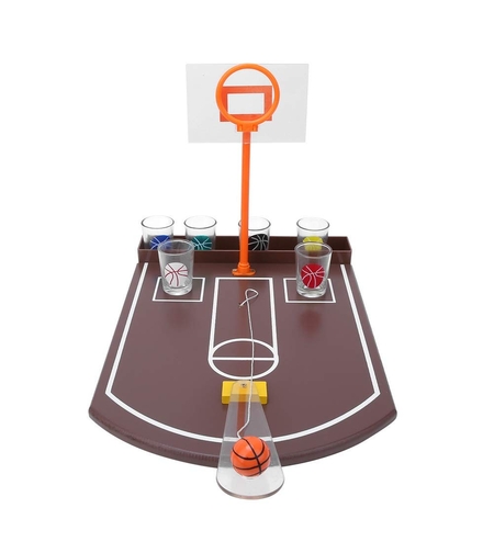 Joc de baut tip baschet Flippy, arunca mingea si accepta provocarea, pahare de shot din sticla, 30 x 22.5 x 24 cm, multicolor