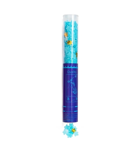 Tun de Confetti, Flippy, 40 cm, Model Stelute din Folie si Hartie, Ambalaj PET, Albastru