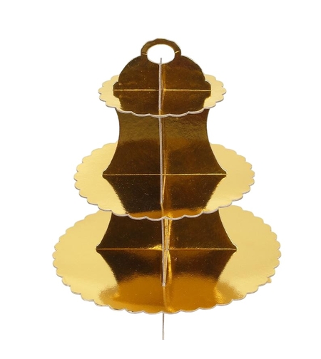 Etajera pentru Prajituri, Flippy, din Carton, 3 Nivele, 16/22/29 cm Diametru, Inaltime 38 cm, Auriu
