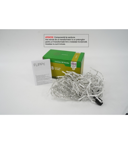 Sectiune Instalatie de Craciun Vafy Tip Perdea, 8 jocuri de lumini, 2m x1 m, 120 LED-uri, Interconectabila, Fir Transparent, Alb Cald