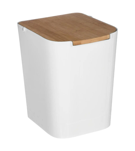 Cos gunoi 5Five Natureo cu capac, polipropilena si bambus, 5 litri, 22x19x24 cm, alb