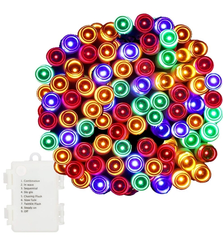 Instalatie lumini de exterior pentru gradina, 10.5 metri, 100 LED-uri, cu baterii, multicolor