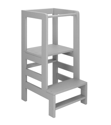 Turn de invatare inaltator multifunctional din lemn, platforma reglabila pe 3 inaltimi, 90x39x44 cm, gri