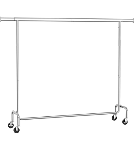 SONGMICS Suport haine cu roti, bara extensibila pentru umerase, structura metalica sarcina mare, 45x160-200x163 cm, argintiu