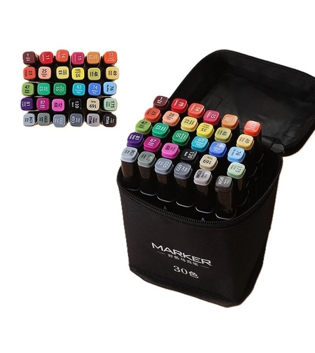 Set 30 Markere, Flippy, pe Baza de Alcool, Dublu Capat, Subtire 1mm si Gros 6 mm, Geanta Depozitare, 15 cm, Multicolor