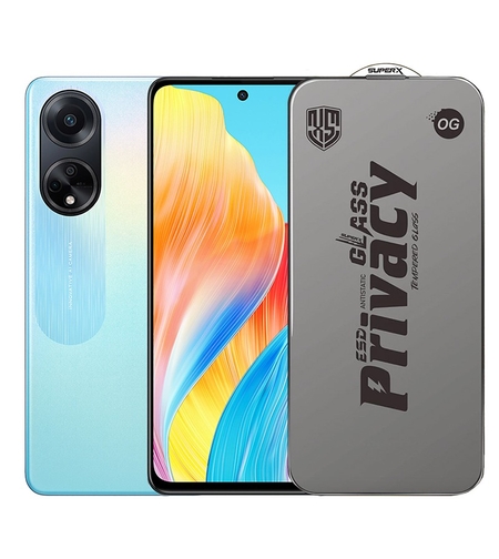 Folie de Protectie pentru Oppo A98, Vafy, Sticla Securizata ESD Antistatica, Super-X Privacy OG, Margini Negre, 0.30 mm, Transparent Inchis