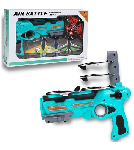 Set Arma de jucarie tip lansator de avioane, Air Battle, Turcoaz