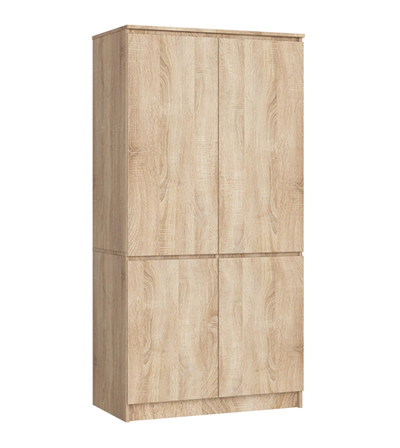 Dulap cu 4 usi, rafturi si bara pentru umerase, PAL laminat, 90x51x180 cm, stejar sonoma