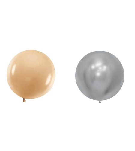 Set 2 Baloane din Latex, Flippy, Model Party Jumbo, 90 cm, Auriu Argintiu, 35 g
