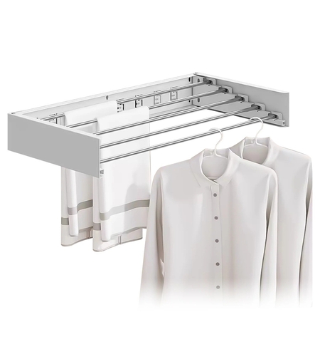 Suport Haine, Flippy, Depozitare si Uscare Rufe, din Aluminiu, Pliabil, Impermeabil, Montare prin Perforare, 100 cm, Alb