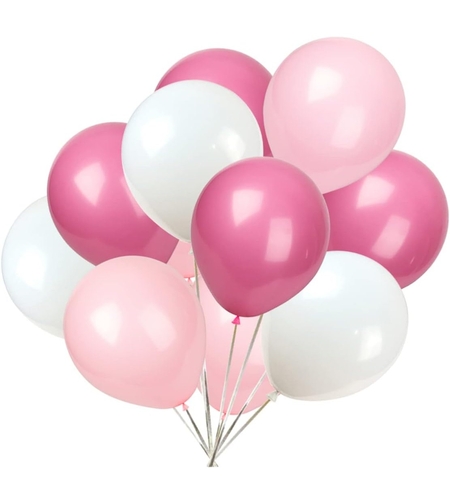 Set 10 Baloane din Latex Metalizate, Flippy, Model Party, 23 cm, Alb si Roz, 2.2 g