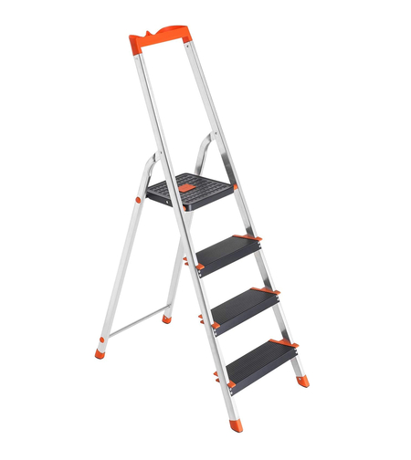 SONGMICS Scara aluminiu pliabila cu 4 trepte, latime trepte 12 cm, cu maner, sarcina 150 kg, 44x156 cm