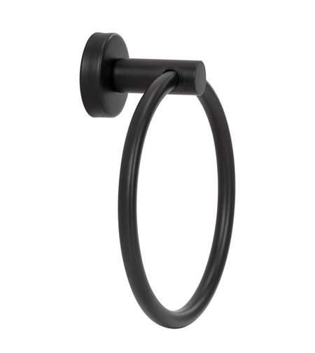 Suport metalic tip inel pentru prosop, inox cu finisaj mat, diametru 17 cm, accesorii montaj incluse, negru