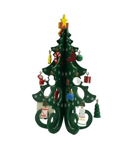 Decoratiune Craciun, Brad, Verde, 6 cavitati cu ornamente, 12 cm x 20 cm, Lemn, Flippy