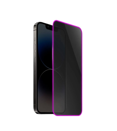 Folie de Sticla Securizata pentru Apple iPhone 15 Pro, Flippy, Luminous, Margine Fosforescenta Neon din Silicon, Mat, Anti-Amprenta, Protectie Completa, 9H, Violet