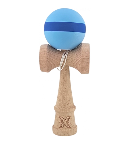 Kendama X Originala, Profesionala, Flippy, 18 cm din Lemn, Model cu Dunga, Bleu/Albastru