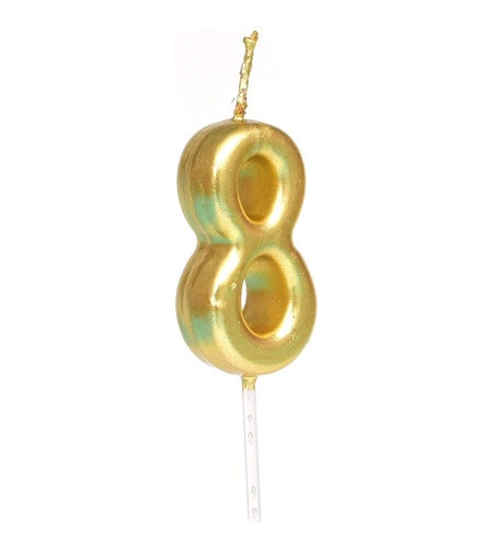 Lumanare de Tort, Flippy, Model Cifra 8, Party, 4.5 x 2.5 cm, din Parafina, Auriu