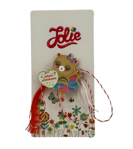 Martisor pentru copii, Jolie, Material Metal, Ambalaj Carton cu Design, Dimensiune Brosa Aproximativ 2x2 cm, Multicolor, cu Mesaj, Model Balerina