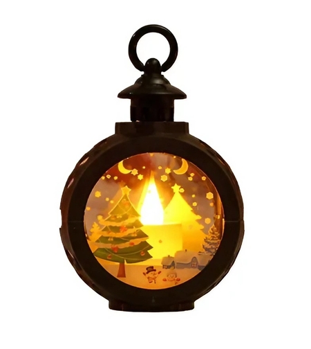 Decoratiune Craciun tip Felinare cu baterii, 13.5 x 9 cm,Lumanare cu geam si inscriptie Brad Craciun,lumina alb cald,baterii incluse,Negru