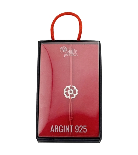 Bratara Argint 925 pentru Dama, Jolie, Model Floare in Contur, Martisor Bratara de 1 Martie, Pandativ Argintiu cu Snur Rosu