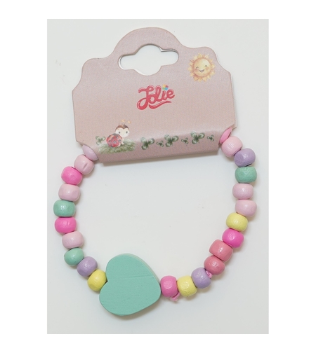 Martisor Bratara Curcubeu pentru Copii, Elastica, din Lemn, Model 3