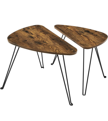 VASAGLE Set de 2 mese de cafea, stil industrial, 60x38x48cm si 52x32x43cm, maro rustic si negru
