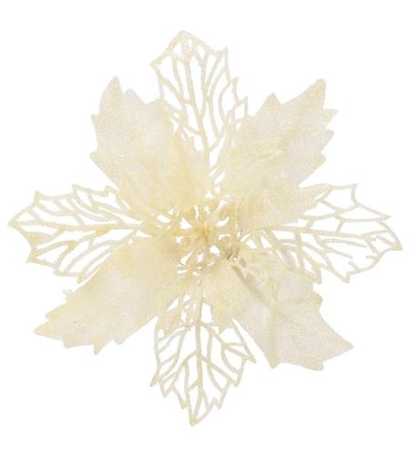 Set 10 ornamente pentru bradul de Craciun, stea Poinsettia, 16cm, crem