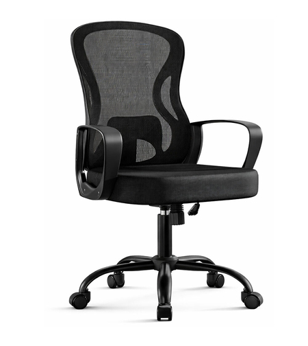 SONGMICS Scaun de birou ergonomic, spatar mesh cu suport lombar, reglabil pe inaltime, baza metalica, 60x60x106 cm, negru