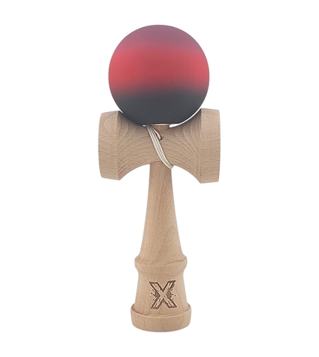 Kendama X Originala, Profesionala, Flippy, din Lemn, Rubber Grip, 18 cm, Mov/Rosu/Negru