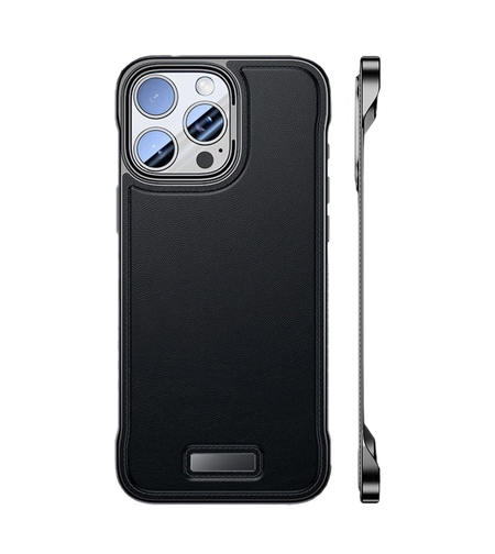 Husa pentru iPhone 16 Pro, husa de protectie pentru telefon, Vafy, Design Modern fara margini, din Piele PU, Subtire, Negru